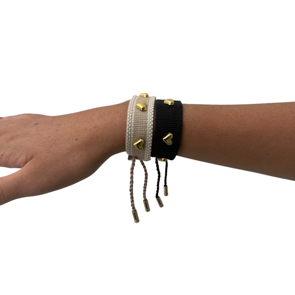 NWT 2 Woven Adjustable Bracelets with Gold Hearts - Picture 2 of 3
